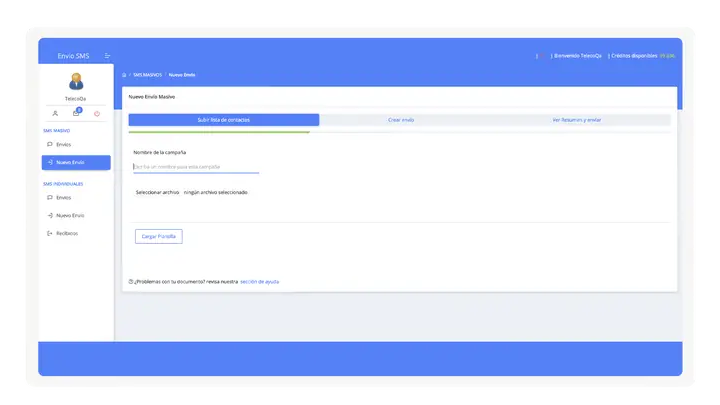 Carga de contactos desde un archivo XLSX o CSV